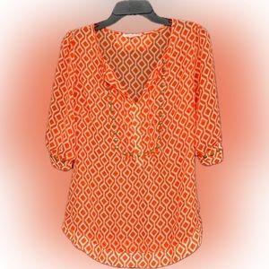 EUC Stitch Fix 41 Hawthorn Orange & White Gold Grommet Blouse
